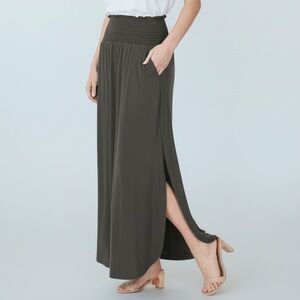 NEW•1X•BLISSFUL BALANCE BOHO CHIC MINIMALIST GRAY MAXI SKIRT WITH POCKETS